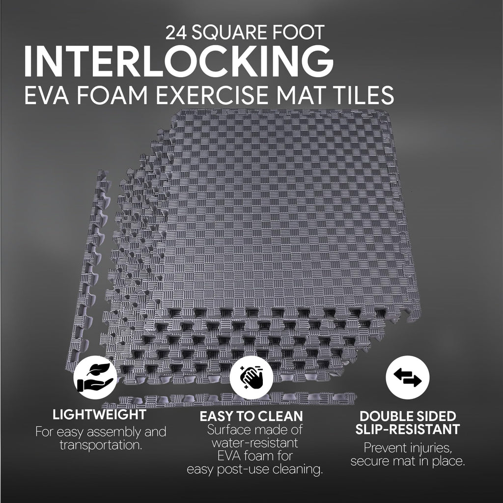 Balancefrom 6 Piece Foam Floor Mat Puzzle Tiles, 1 Inch Thick, 24 Sq Ft, Grey