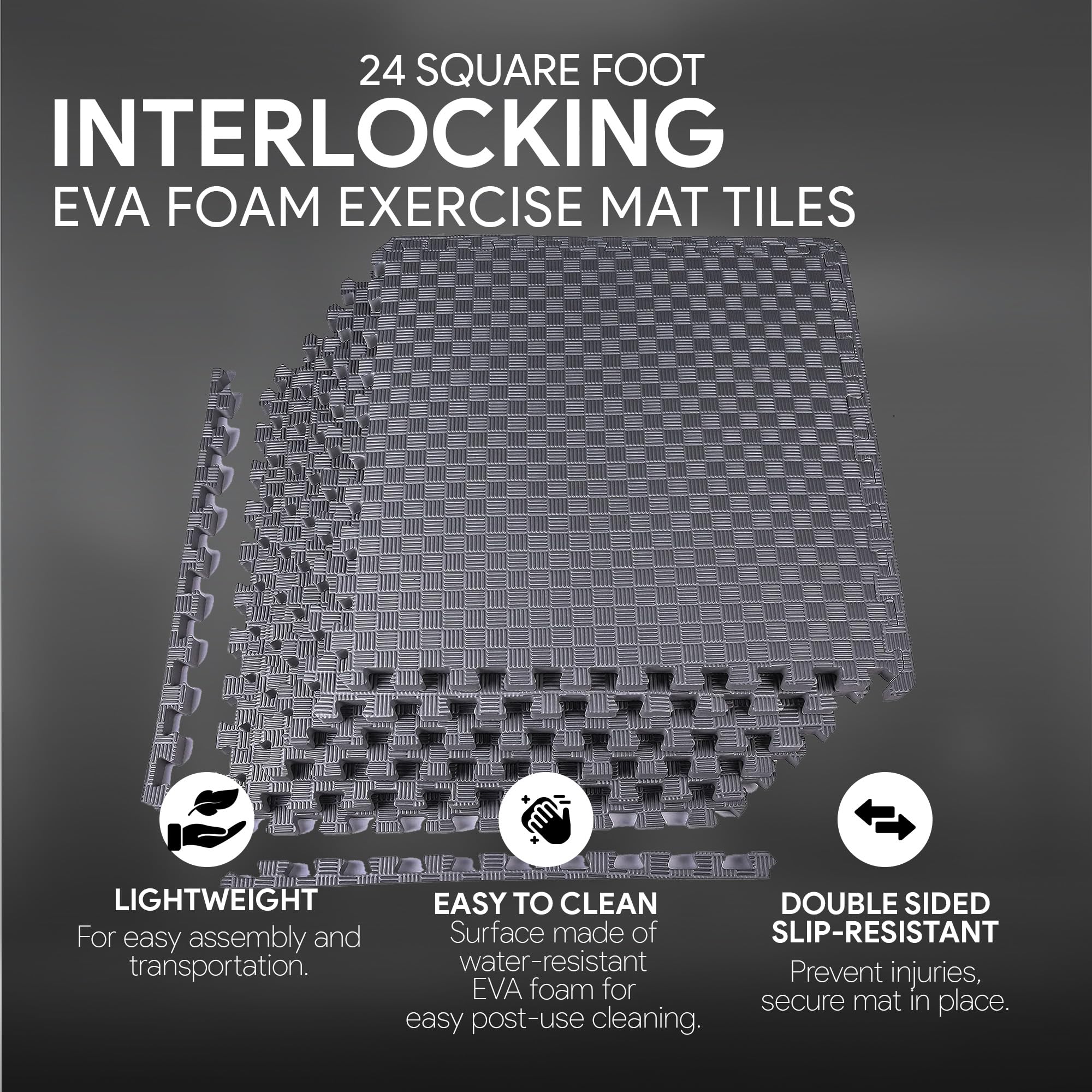 Balancefrom 6 Piece Foam Floor Mat Puzzle Tiles, 1 Inch Thick, 24 Sq Ft, Grey