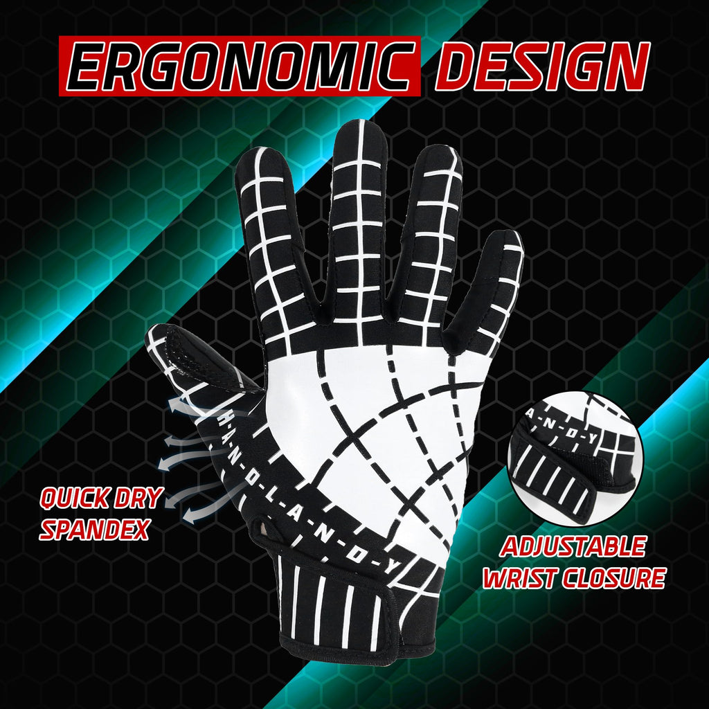AIGEVTURE Youth Football Gloves Kid Receiver Gloves Boys Girls Unmatched Grip Great Gift (Black and White, Youth XS)