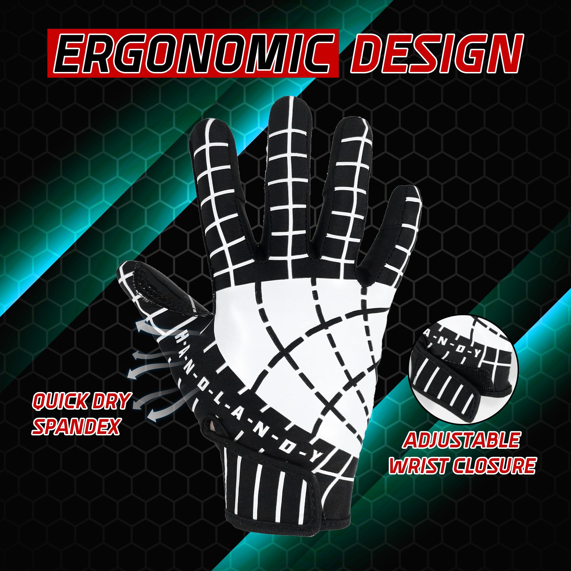 AIGEVTURE Youth Football Gloves Kid Receiver Gloves Boys Girls Unmatched Grip Great Gift (Black and White, Youth XS)