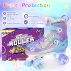 Kids Roller Skates For Girls Boys - Purple For Teenagers Youth Age 10 11 12 - Adjustable All Light Up Wheels Butterfly And Flowe