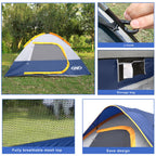 Unp Camping Tent 4 Person, Waterproof Windproof Tent With Rainfly Easy Set Up Portable Dome Tents For Camping (Navy Blue)
