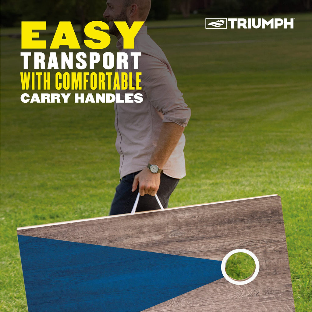 Triumph LED 2x4 Blue/Grey Cornhole Set - Regulation Light-Up Bag Toss Boards with 8 Weather-Resistant Bean Bags - Durable All-Wo