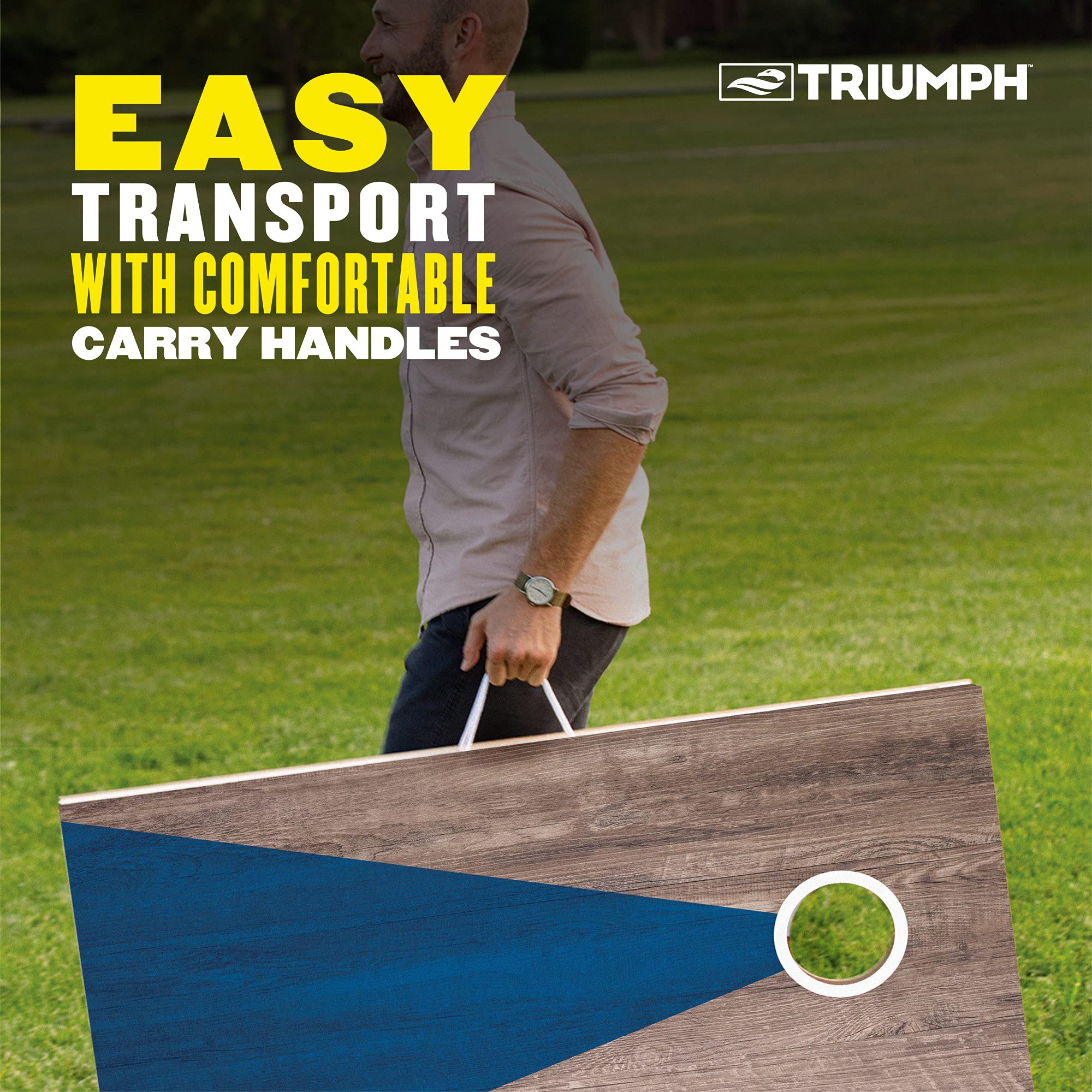 Triumph LED 2x4 Blue/Grey Cornhole Set - Regulation Light-Up Bag Toss Boards with 8 Weather-Resistant Bean Bags - Durable All-Wo