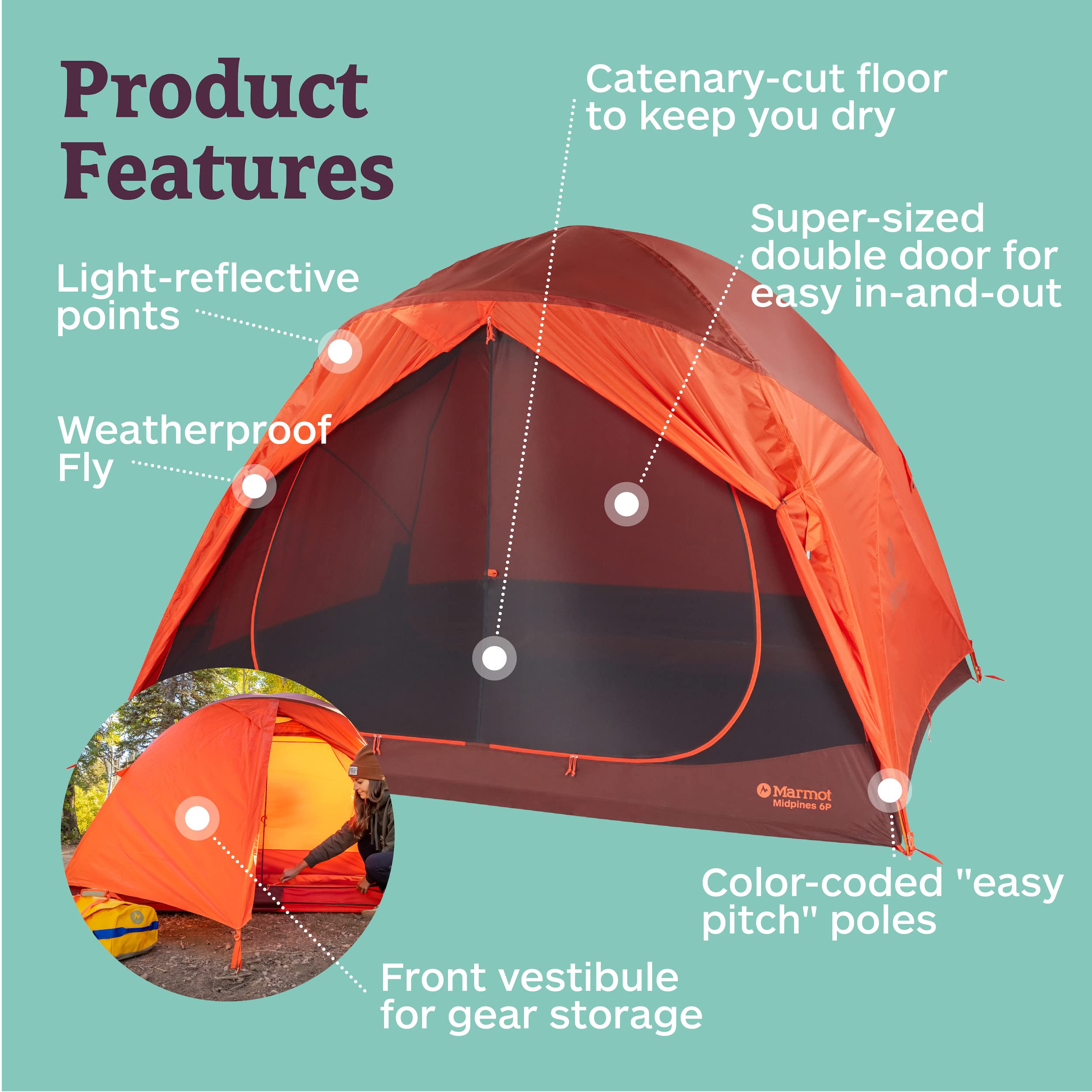 Marmot Midpines 4-Person Tent  Weather-Resistant And Durable, Red Sun/Picante
