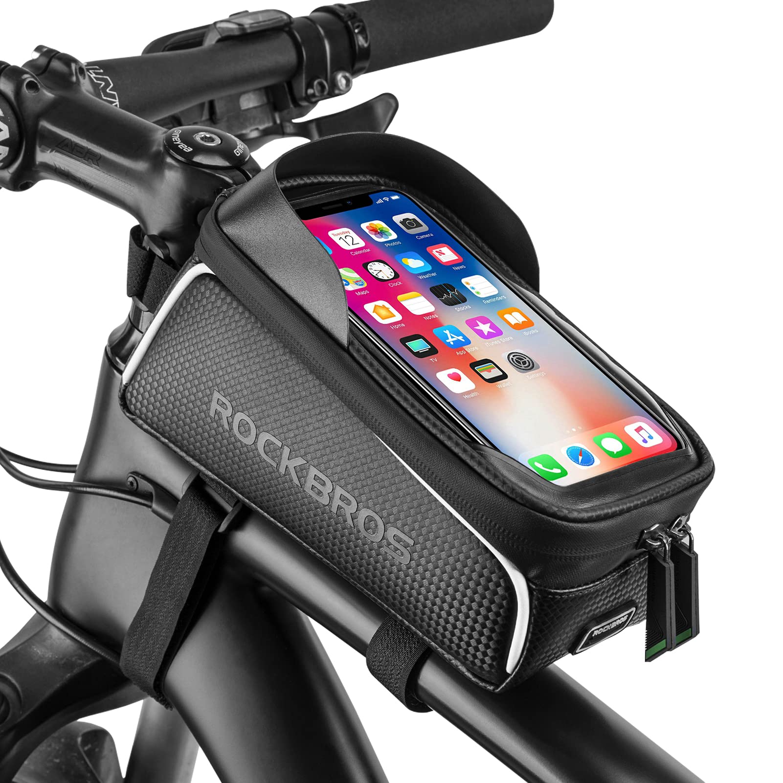 ROCKBROS Bike/Bicycle Phone Front Frame Bag, Waterproof, Tube Bag,Cycling Pouch, Bike Accessories for Men Compatible Phone Under