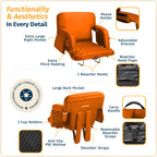 Reclining Stadium Seats For Bleachers With Back Support - Wide Bleacher Chair Cushion, Armrests, Large Pockets, And Multiple Saf