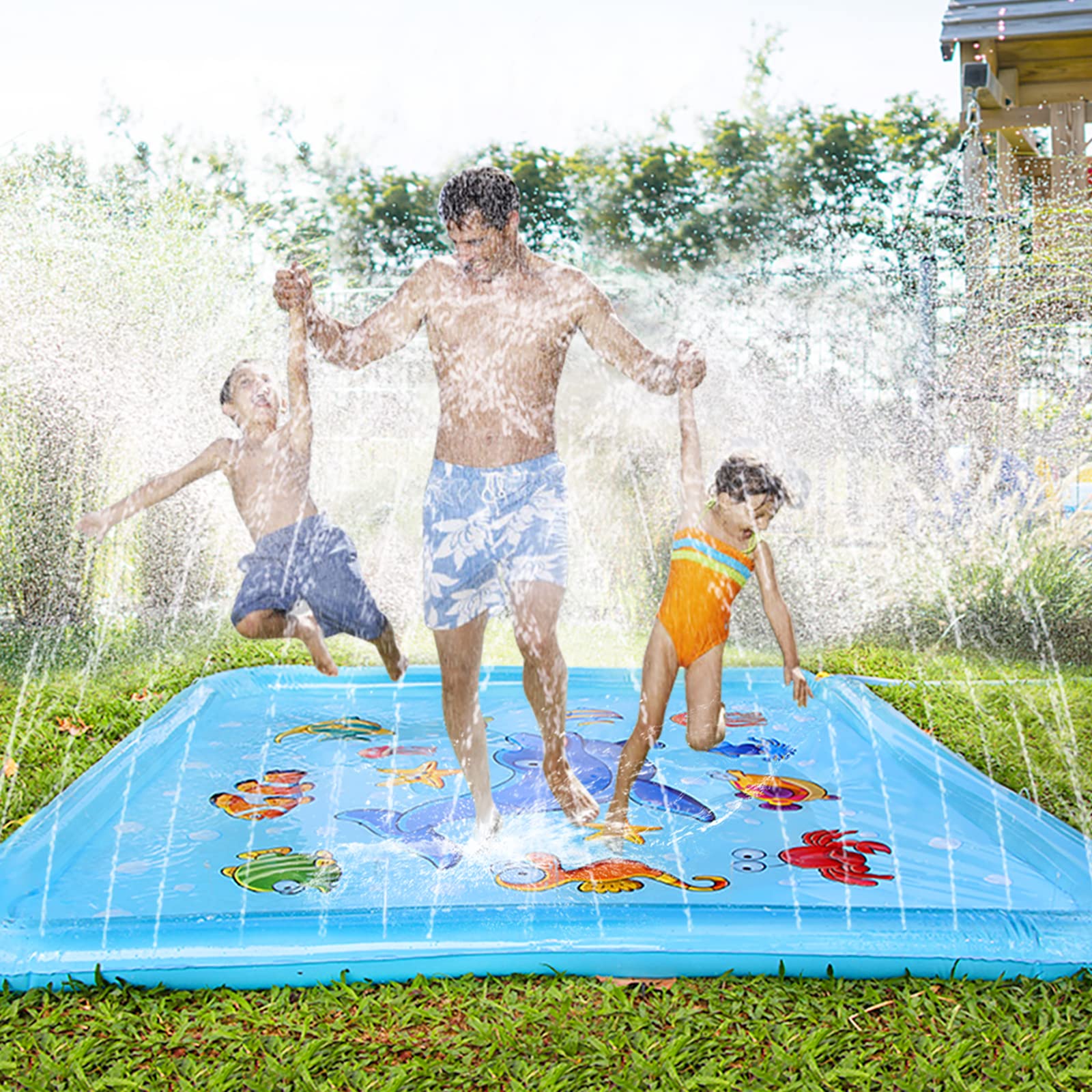 Growsland Splash Pad For Toddlers, Outdoor Sprinkler For Kids, 67'' Summer Water Toys Inflatable Wading Baby Pool Fun Gifts For