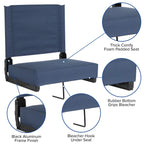Flash Furniture Grandstand Comfort Seats By Flash - Navy Blue Stadium Chair - 2 Pack 500 Lb Rated Folding Chair - Carry Handle -