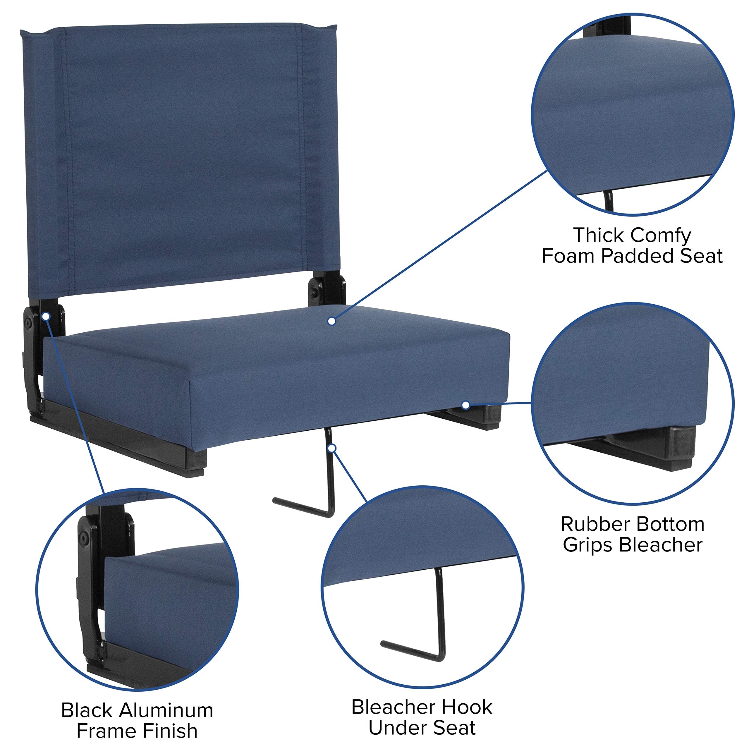 Flash Furniture Grandstand Comfort Seats By Flash - Navy Blue Stadium Chair - 2 Pack 500 Lb Rated Folding Chair - Carry Handle -