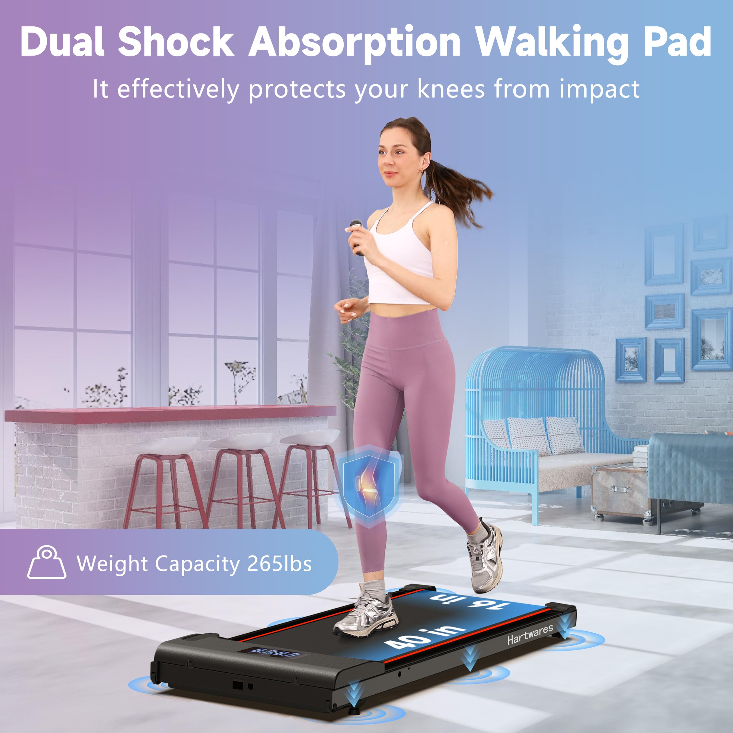 Hartwares Walking Pad Under Desk Treadmill, Portable Mini Treadmill For Home/Office/Small Spaces, 2.5Hp Quiet Brushless Walking