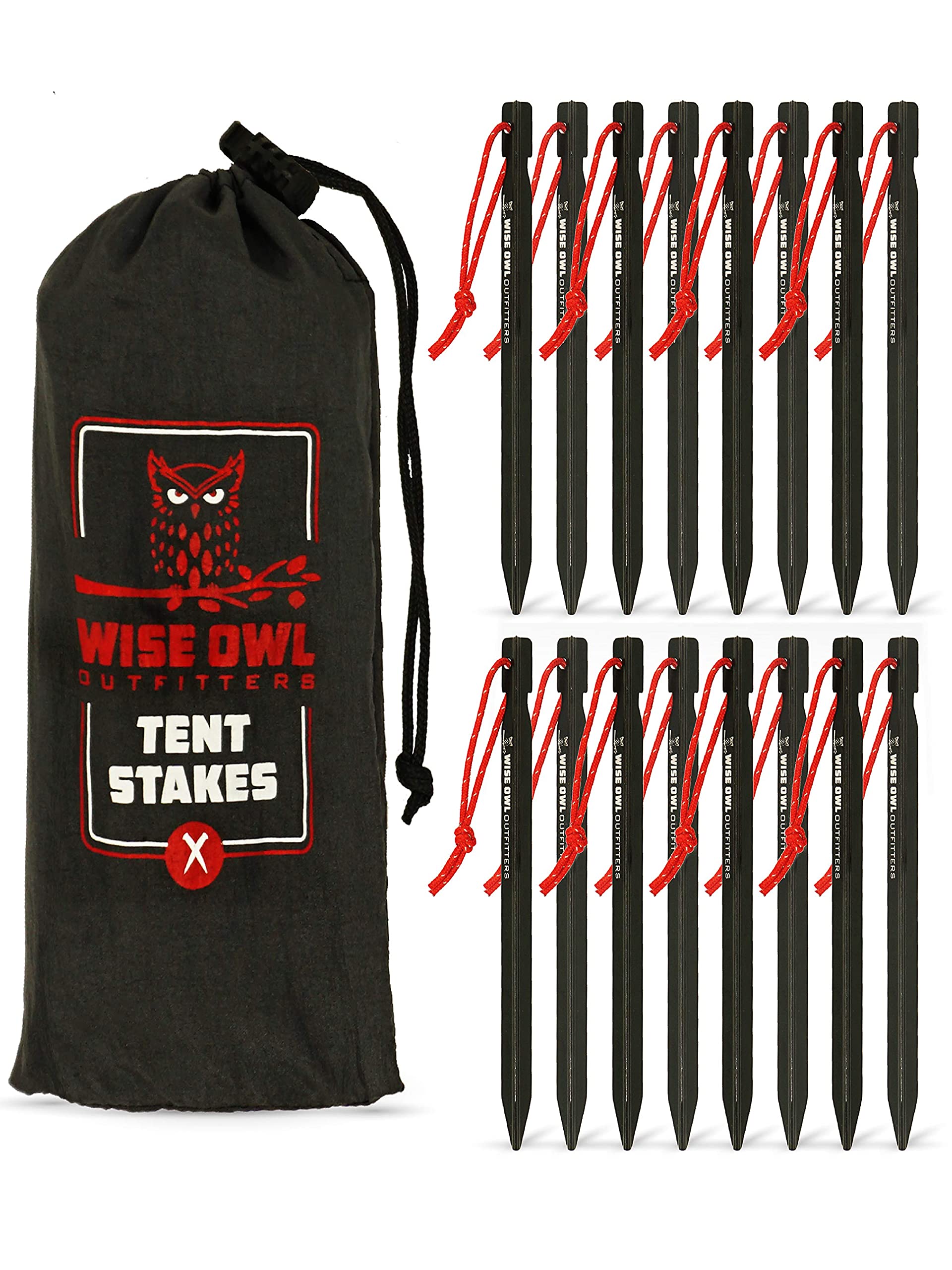 Wise Owl Outfitters Tent Stakes - Heavy Duty Camping Stakes For Outdoor Tent & Tarp - Essential Camping Accessories, Available I