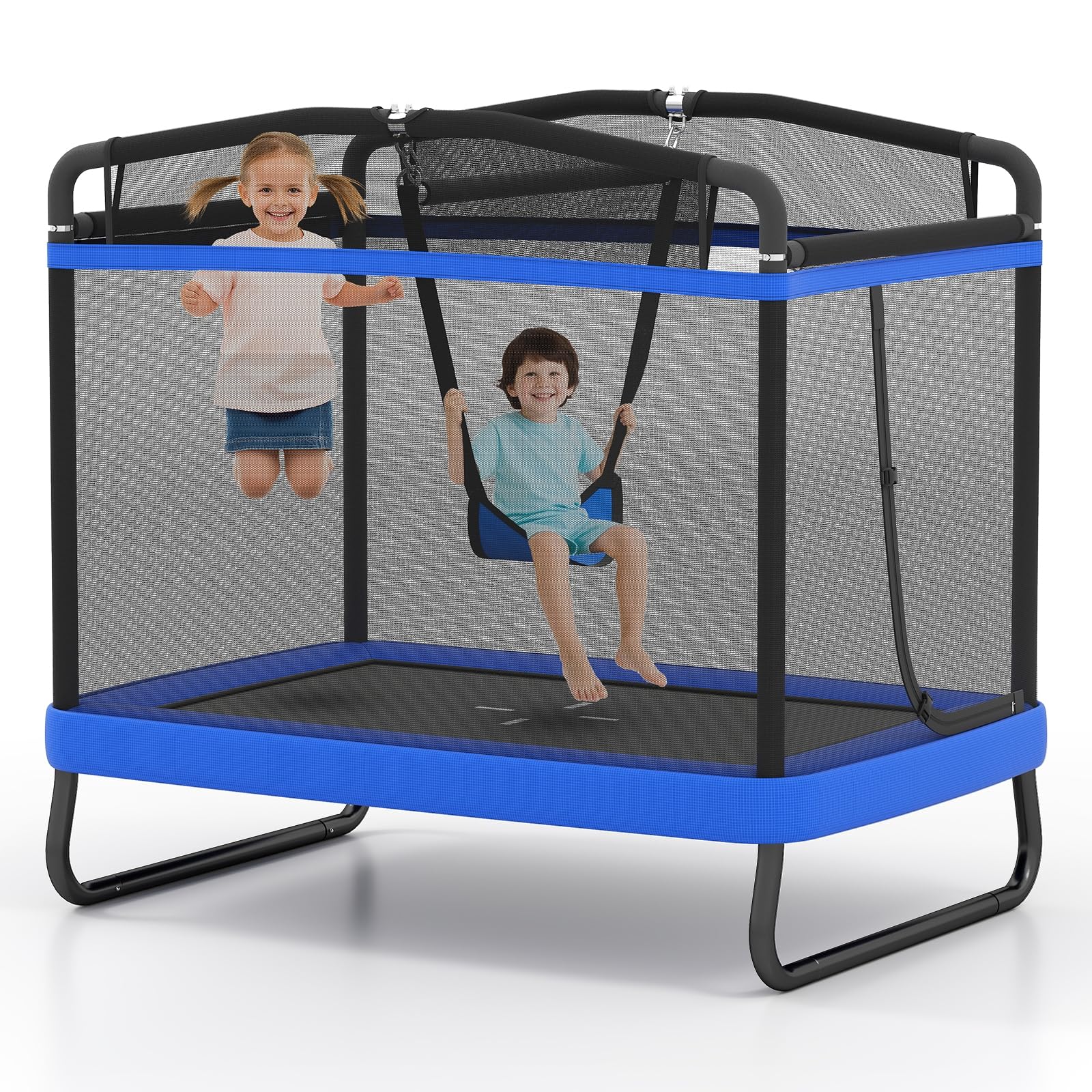 Giantex 6 FT Trampoline for Kids, Toddler Trampolines with Swing & Safety Enclosure Net, ASTM Approved, Rectangle Indoor & Outdo