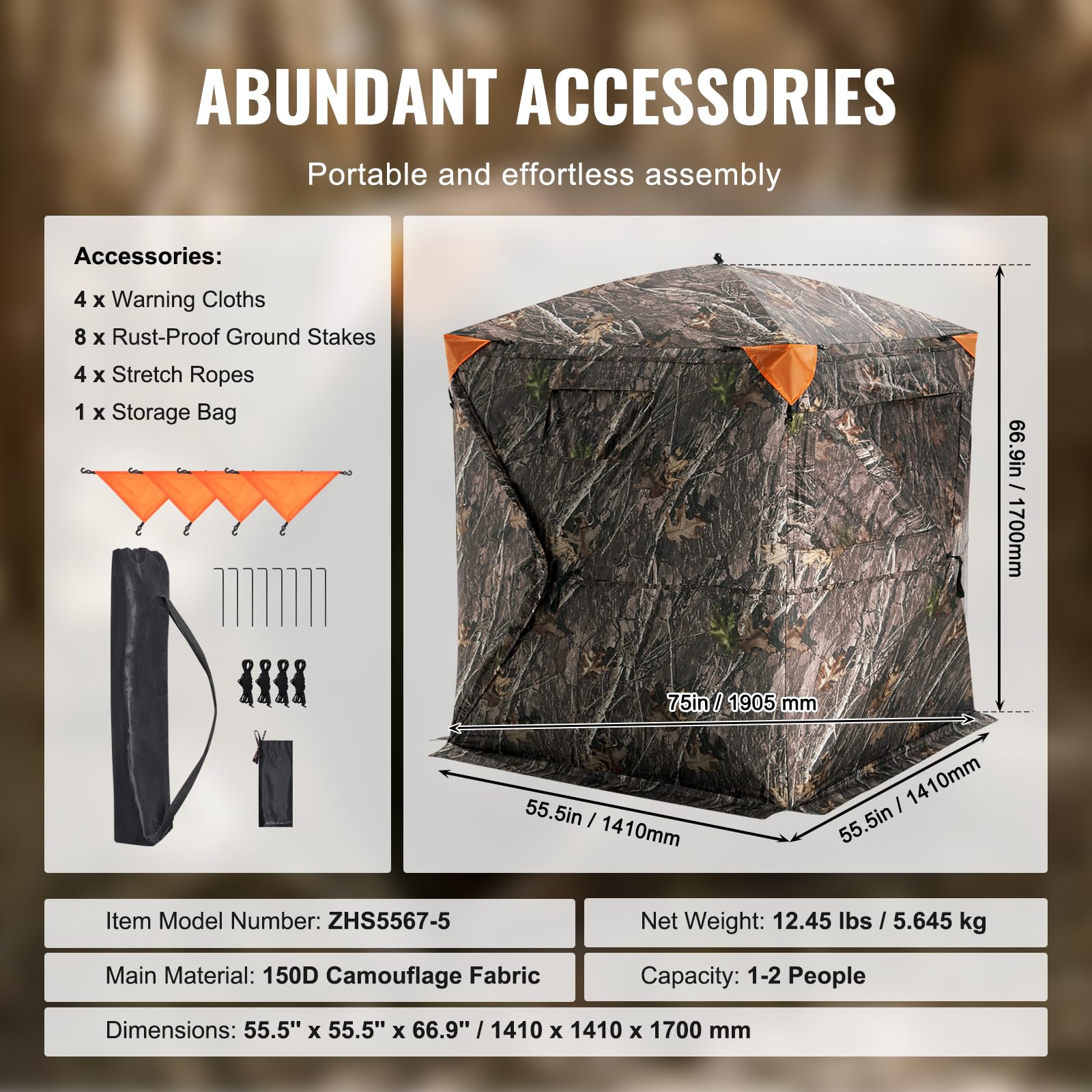 Vevor Hunting Blind, 270 See Through Ground Blind, 1-2 Person Pop Up Deer Blind For Hunting With Carrying Bag, Portable Resilien