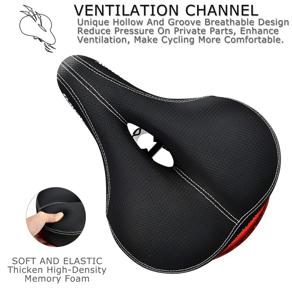 Daway Comfortable Men Women Bike Seat - C99 Soft Memory Foam Padded Wide Leather Bicycle Saddle Cushion With Taillight, Waterpro