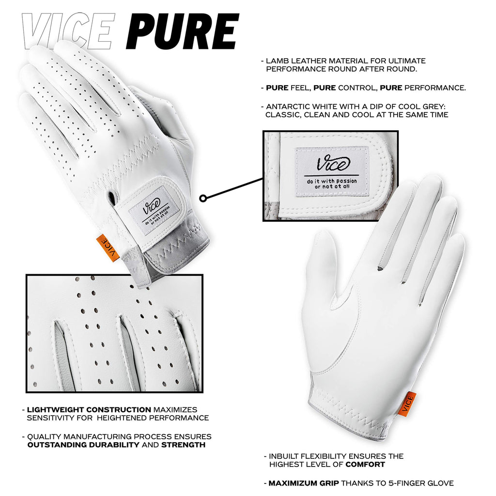 Vice Pure Golf Glove, White- Large