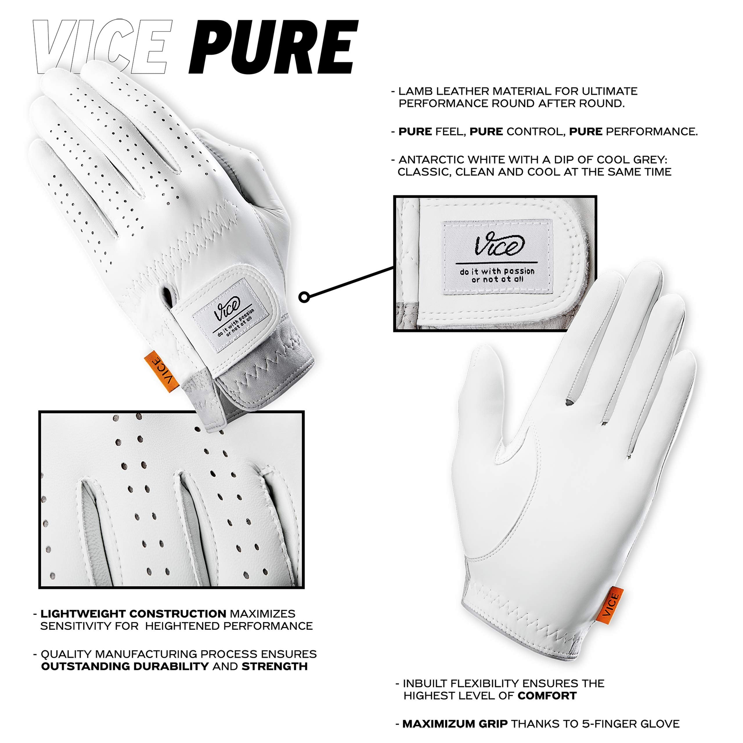 Vice Pure Golf Glove, White- Large