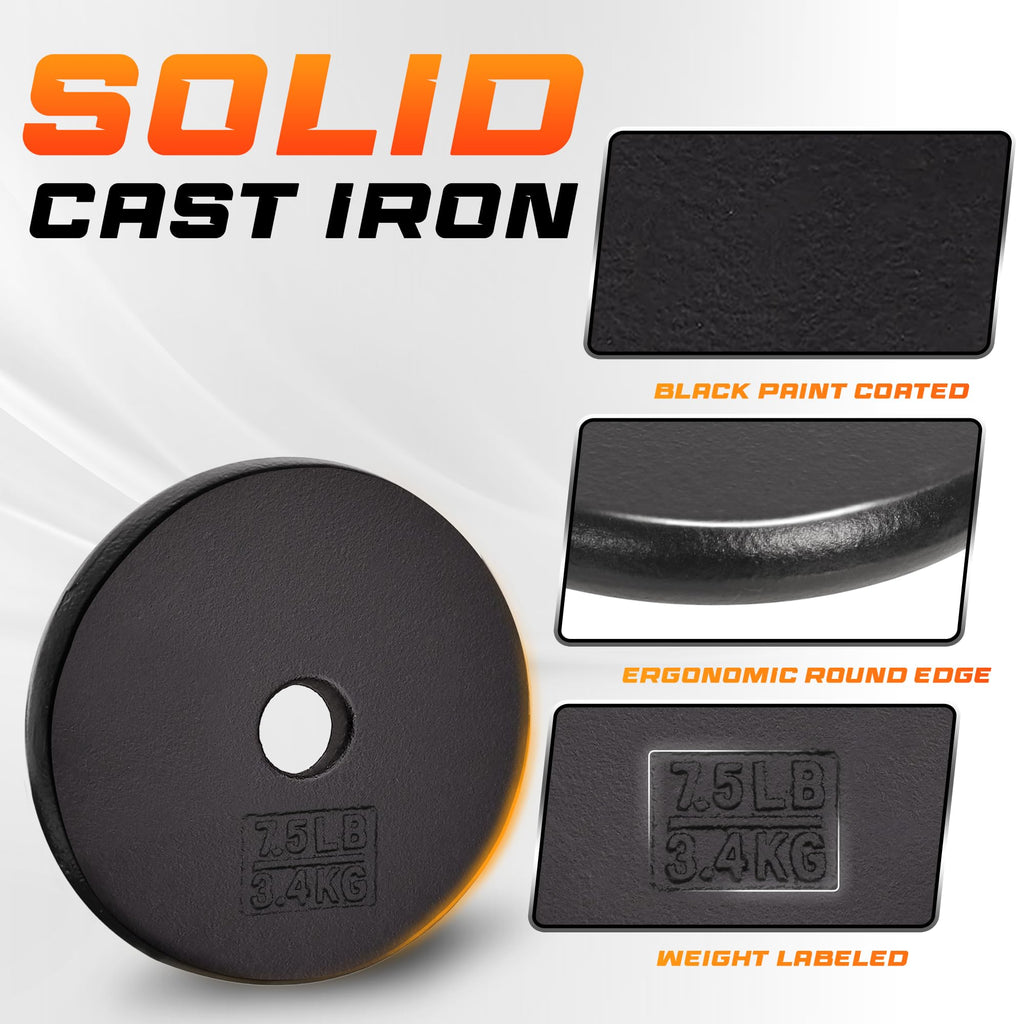 Yes4All 1-Inch Cast Iron Weight Plates For Dumbbells - Standard Weight Disc Plates, 7.5 Pound (Pack Of 2)