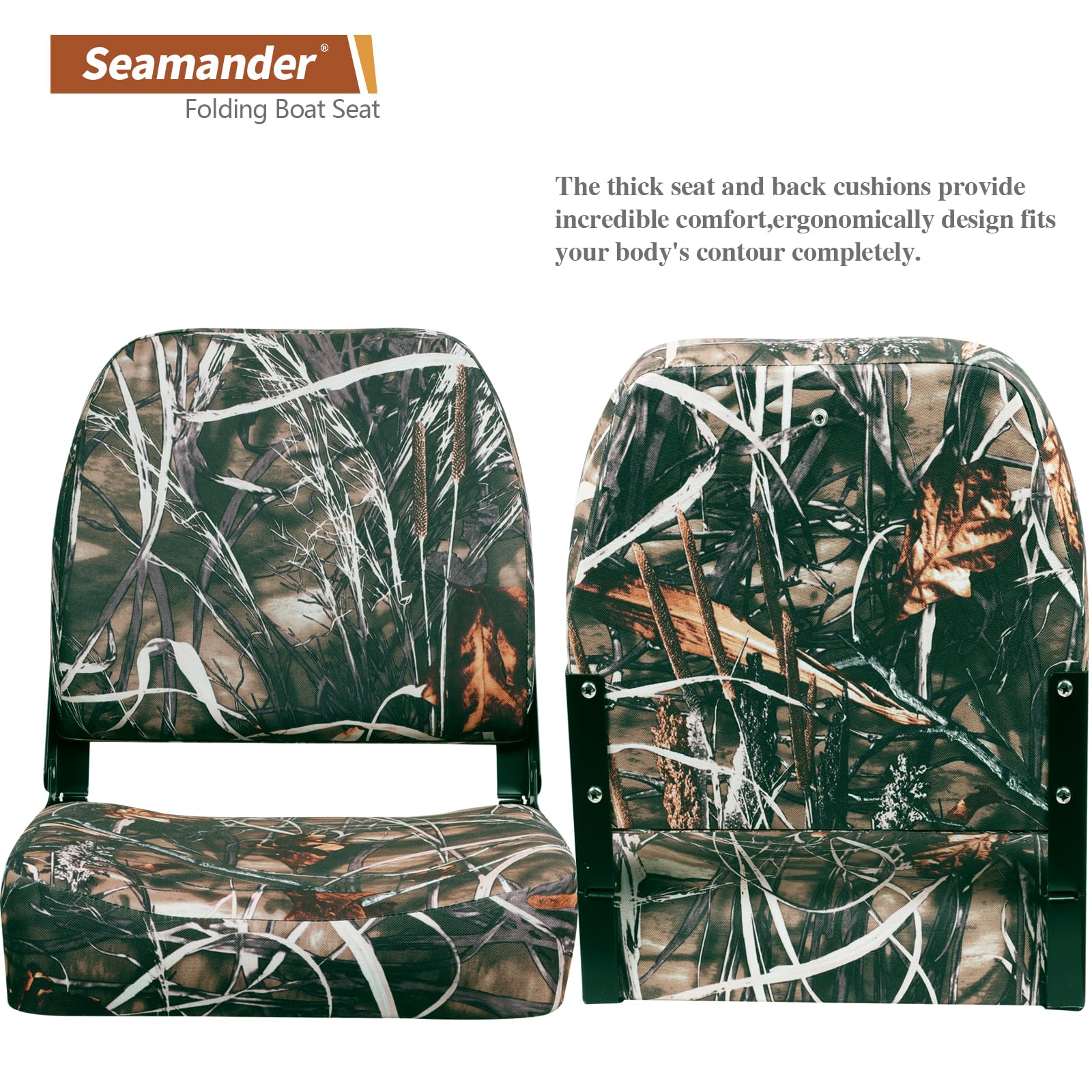Seamander Low Back Boat Seats, Folding Boat Seats With Stainless Steel Screws,Aluminum Hinges&Padded,Fishing Boat Seat, 5 Colors