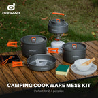 Odoland 15Pcs Camping Cookware Non-Stick Lightweight Camping Pots And Pans Set With Kettle Plastic Plates Bowls Soup Spoon For C