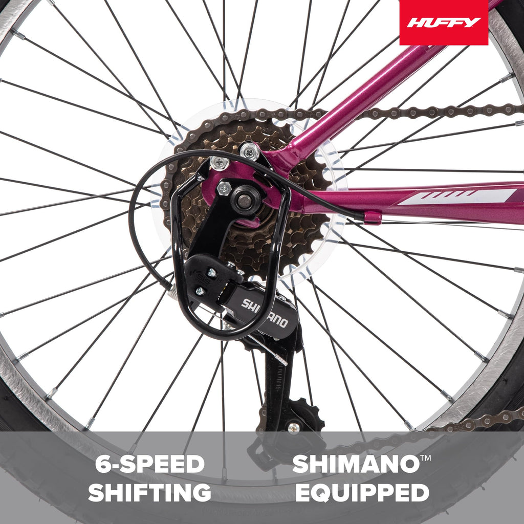 Huffy Stone Mountain Womens 20 Inch Mountain Bike, Orchid Gloss Frame, 6-Speed Shimano Twist Shifting, Front Suspension, Comfort
