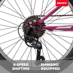 Huffy Stone Mountain Womens 20 Inch Mountain Bike, Orchid Gloss Frame, 6-Speed Shimano Twist Shifting, Front Suspension, Comfort