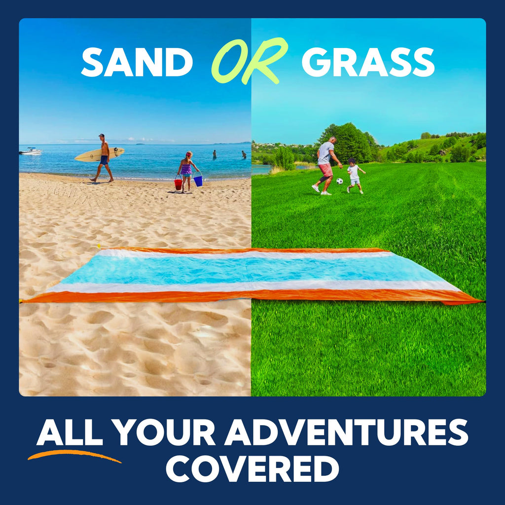 Sun Ninja Sand Free Beach Blanket - Outdoor Blanket, Beach Mat & Accessories - 10Ft X 9Ft Lightweight Blanket With Storage, Bott