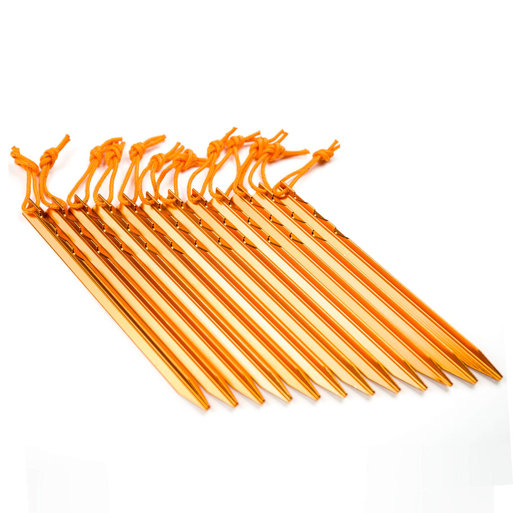 Aluminum Alloy Tent Stakes Pegs, 12-Pack Aluminum Ground Pegs With Reflective Pull Ropes, Lightweight Metal Stakes Pegs For Camp