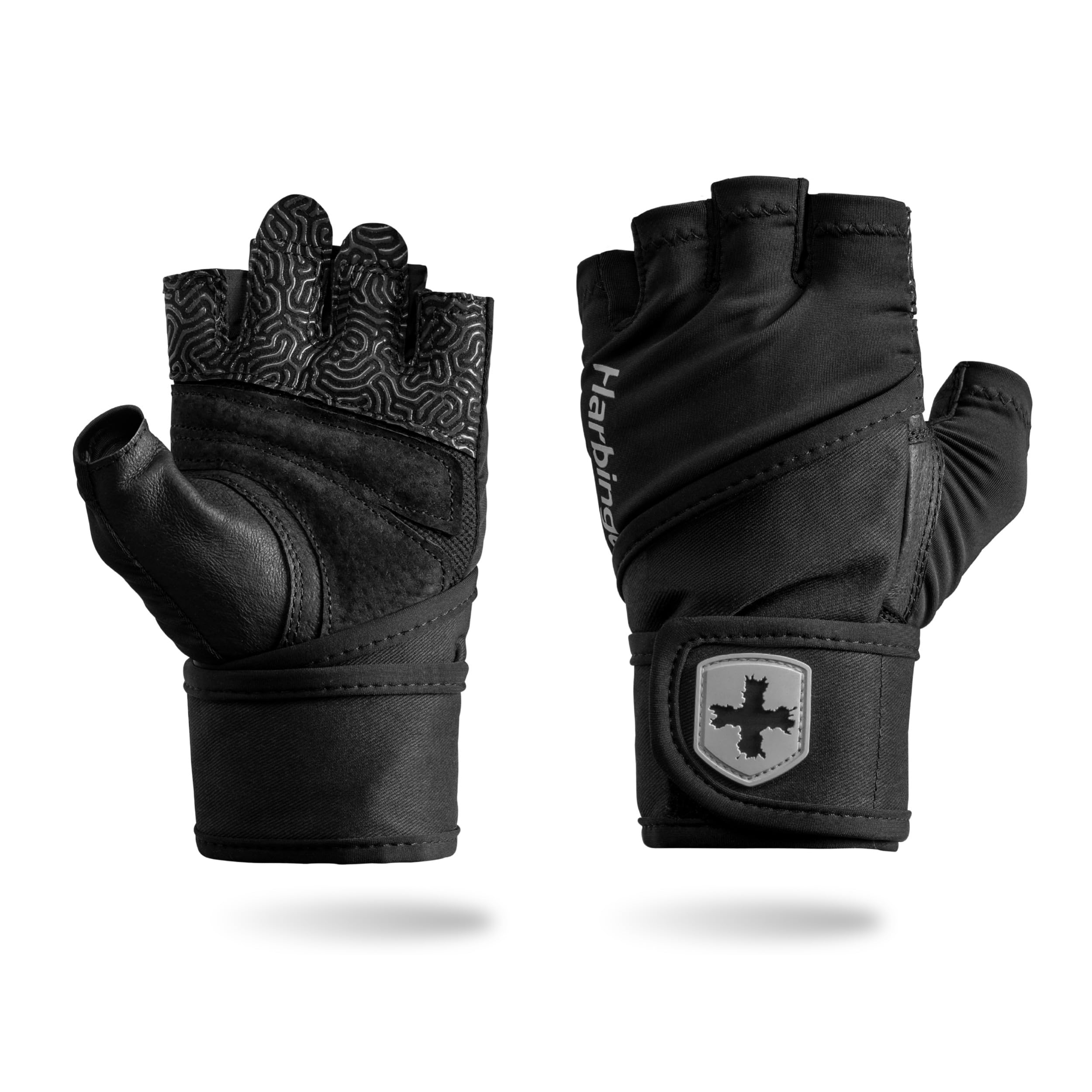 Harbinger Pro Wristwrap Gloves 3.0 - Enhanced Grip, Superior Wrist Support, Breathable 4-Way Stretch Lycra, Durable Leather Palm
