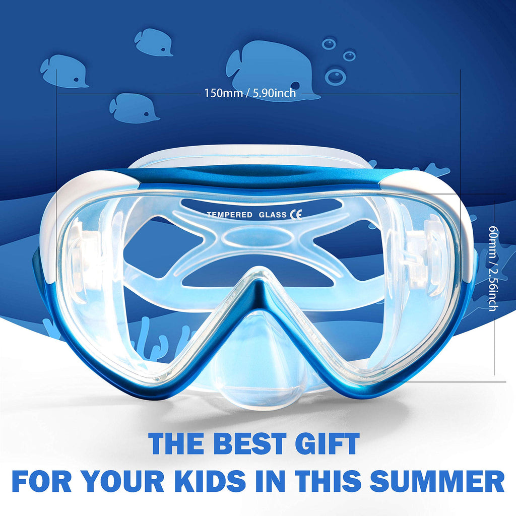 Kids Snorkel Swim Mask, Child Diving Mask Anti-Fog Swim Goggles With Nose Cover For Snorkeling Diving Swimming (Blue)