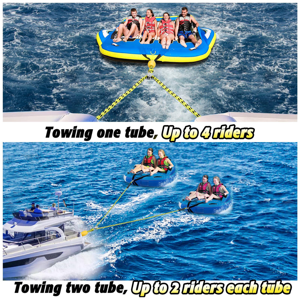 Boat Tow Harness For Tubing, Heavy-Duty 13Ft Self Centering Tow Rope Up To 4 Riders With Float Ball, Stainless Steel Hooks And P
