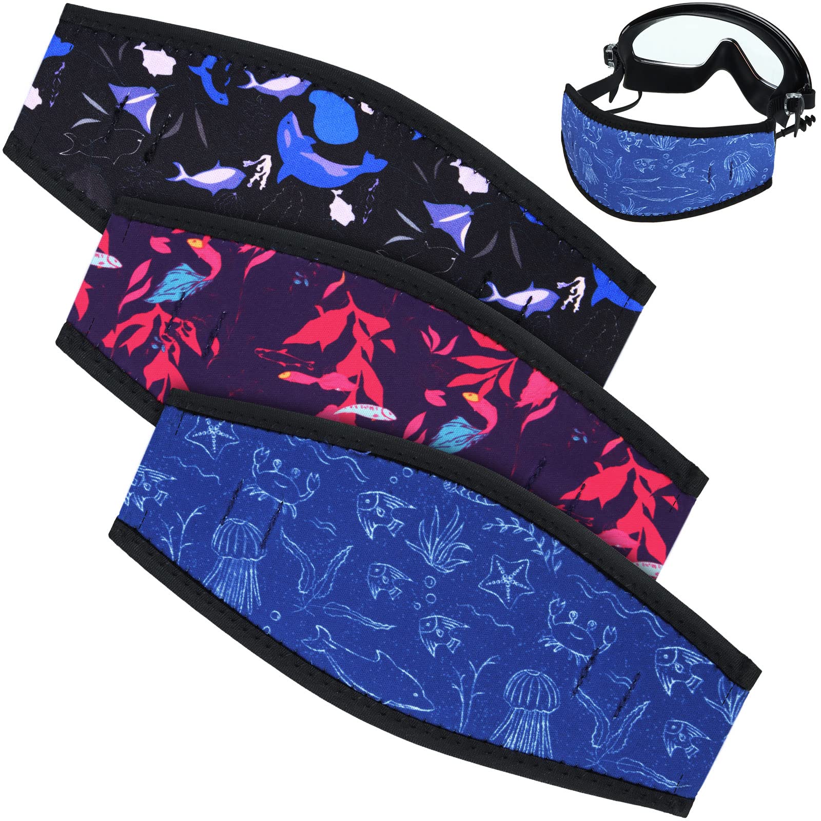 Skylety 3 Pieces Neoprene Mask Straps Cover Diving Mask Straps Neoprene Mask Dive Hair Protector Wrap For Dive And Snorkel Water