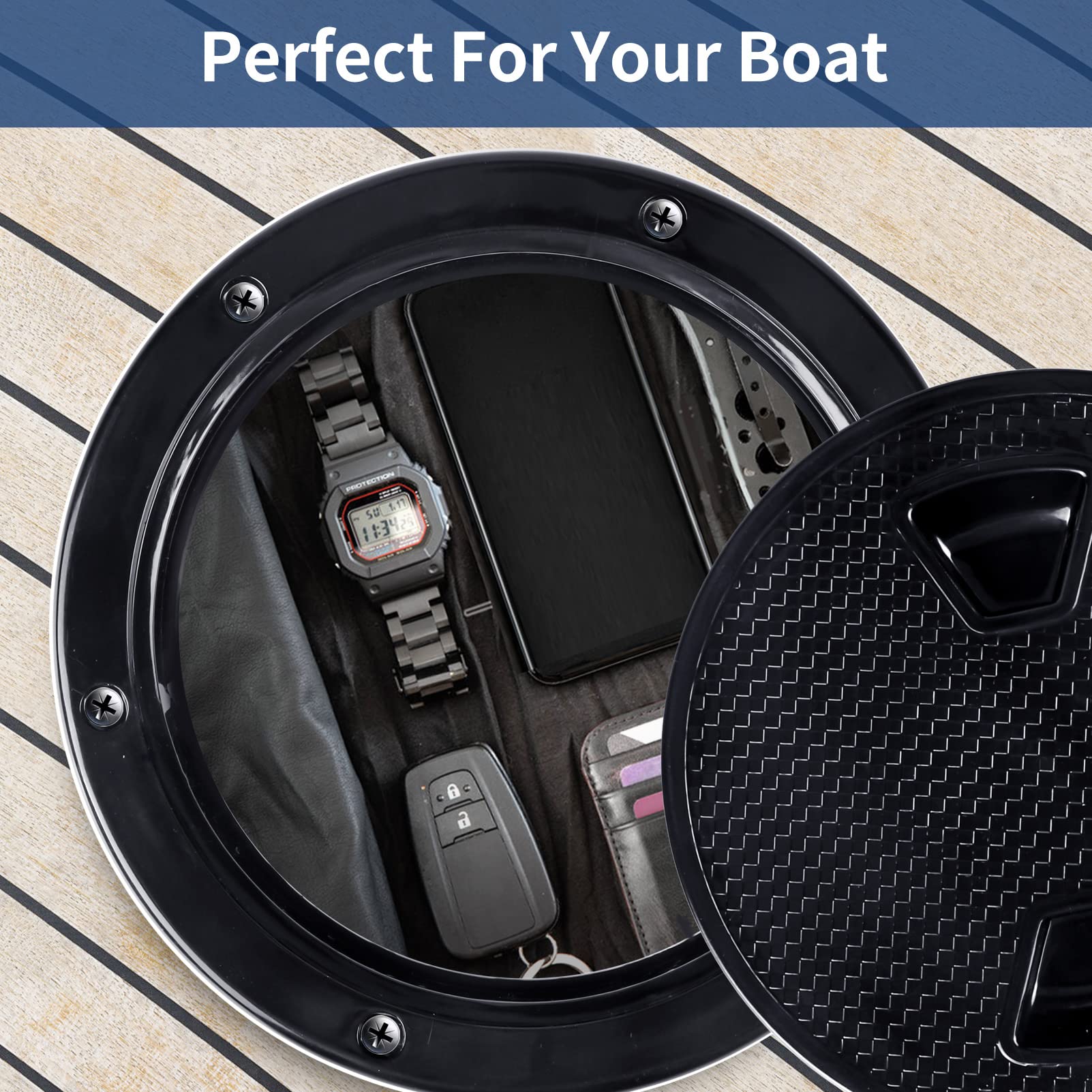 Smartmarine 6 Inch Boat Hatch Cover Black Round Non Slip Inspection Hatch W/Detachable Cover 4'' 6'' 8'' (6'')