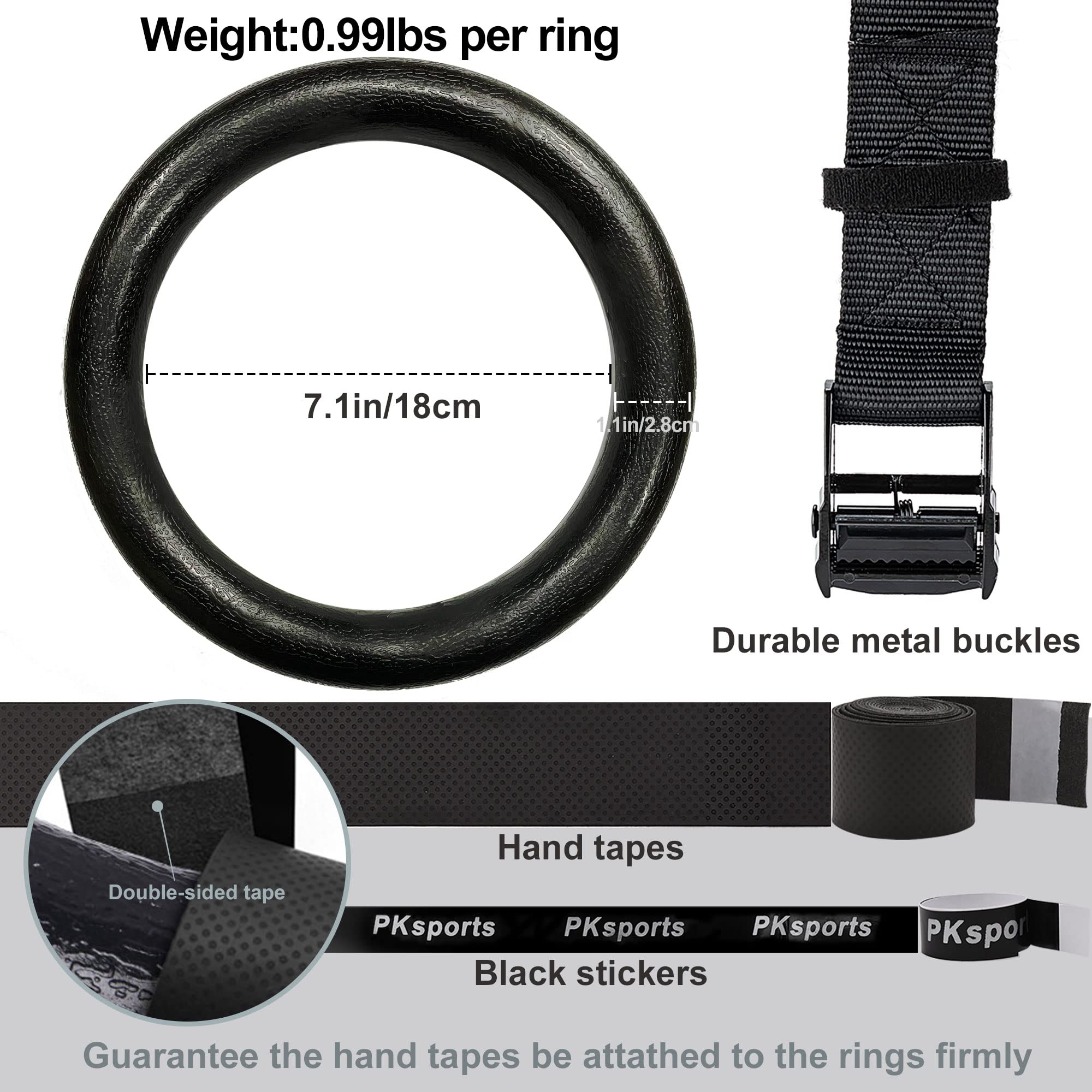 Pacearth Gymnastic Rings 1100Lbs Capacity With 14.76Ft Adjustable Buckle Straps Pull Up Exercise Rings Non-Slip Rings For Home G