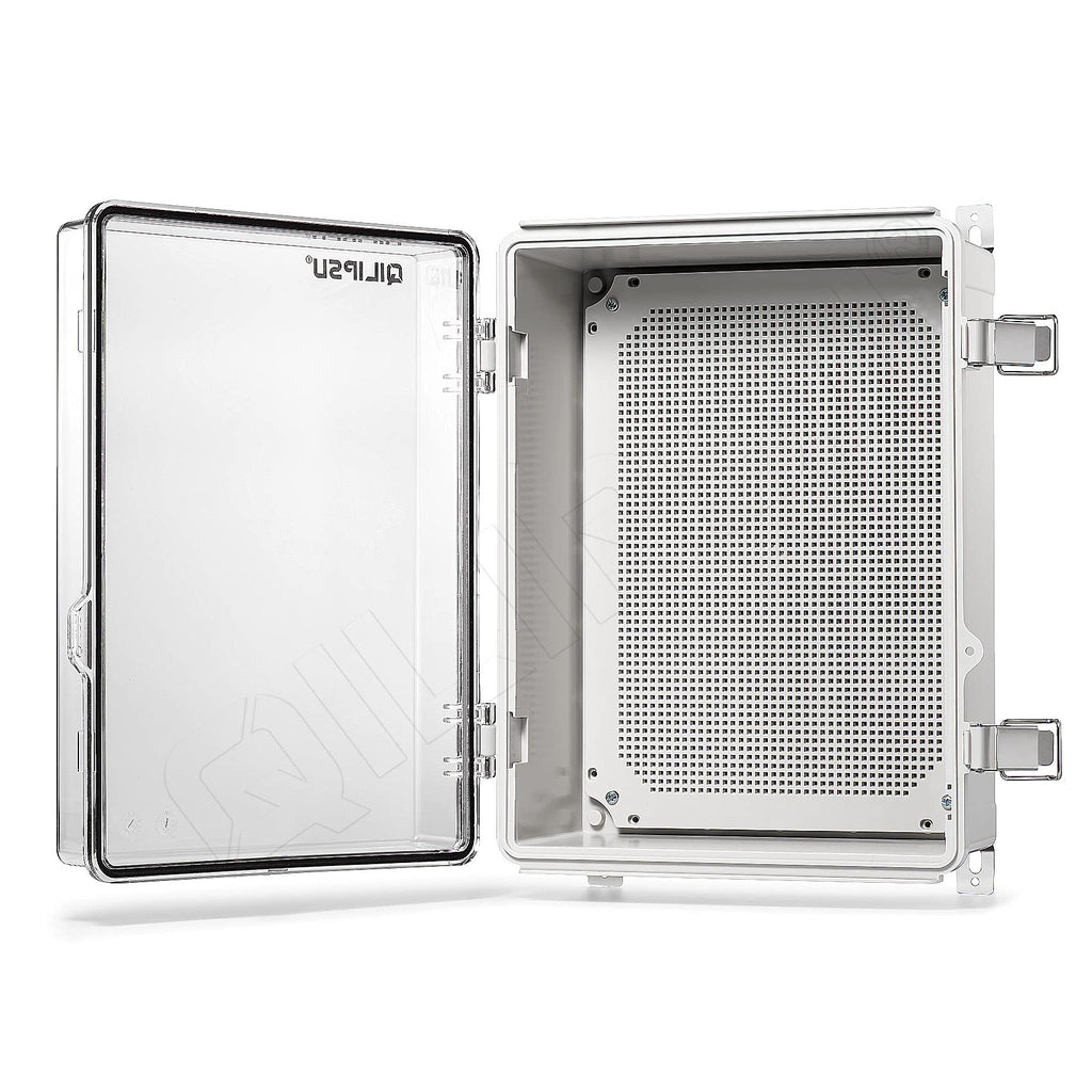 Qilipsu Clear Hinged Cover Stainless Steel Latch 410X310X180Mm Junction Box With Mounting Plate, Universal Ip67 Project Box Wate