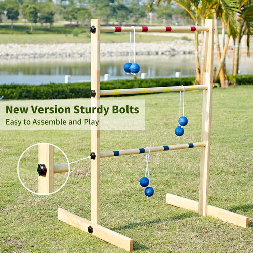 Apudarmis Ladder Toss Game Set, 35X26In Pine Wooden Golf Ladder Lawn Game With 6 Bolos Balls And Carrying Case - Outdoor Backyar