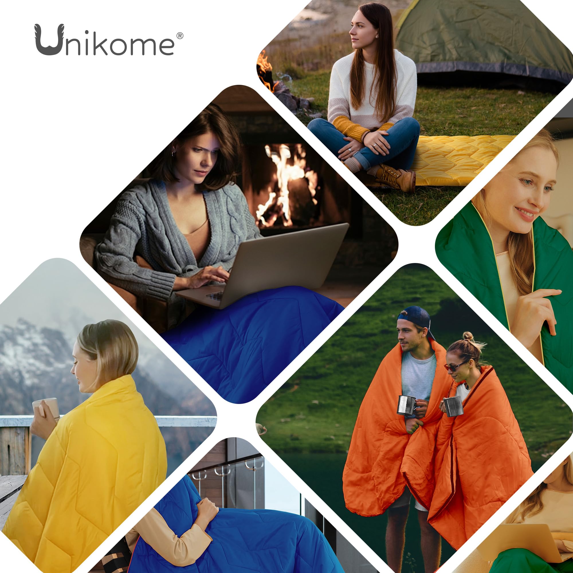 Unikome Outdoor Packable Travel Blanket, Lightweight Waterproof Puffy Down Alternative Camping Blanket With Corner Loops, 75'X52