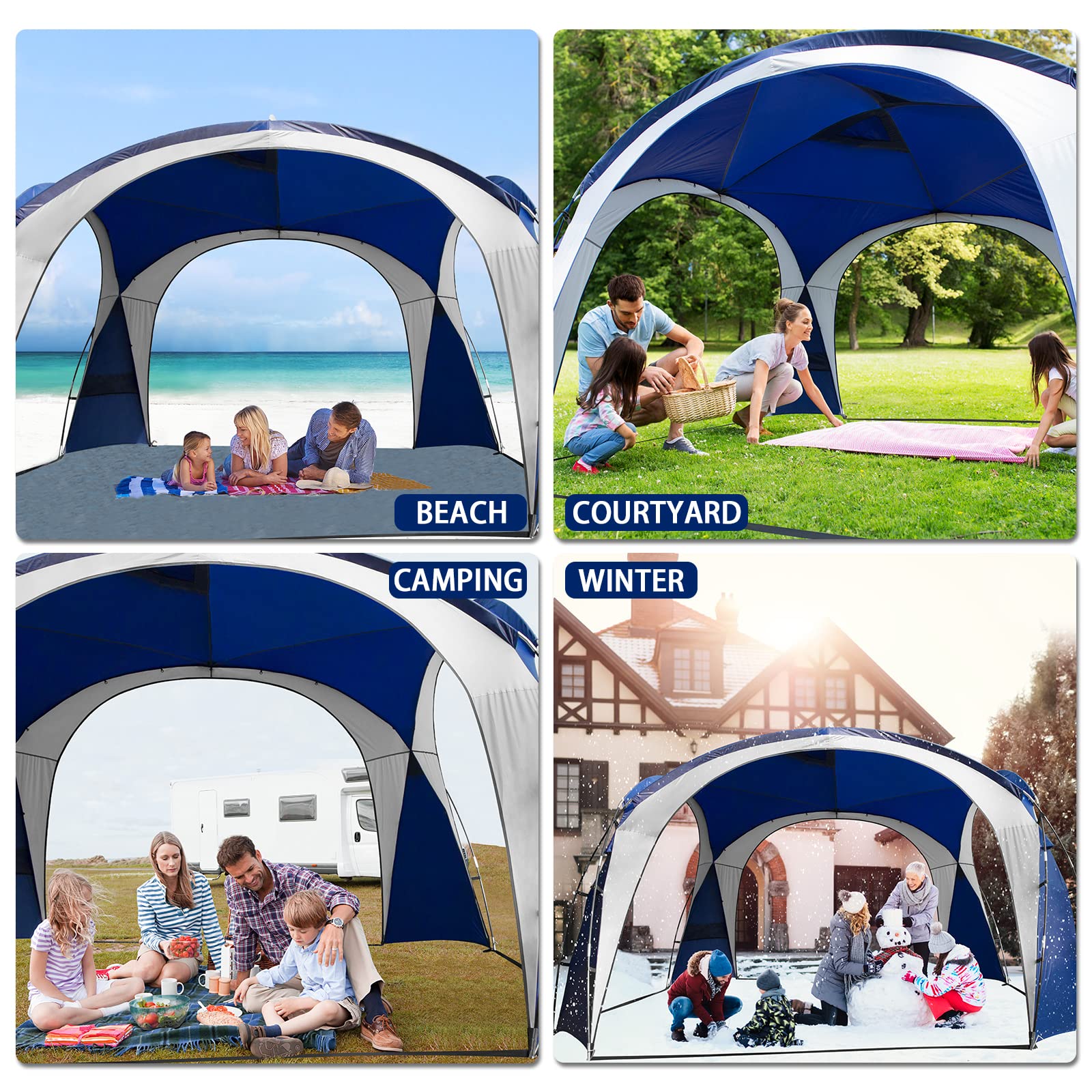Unp Easy Beach Tent 12 X 12Ft Pop Up Canopy Upf50+ Tent With Side Wall, Ground Pegs, And Stability Poles, Sun Shelter Rainproof,