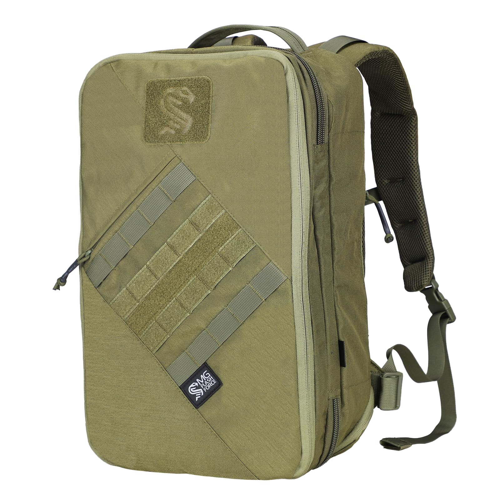 MGFLASHFORCE Tactical Travel Backpack for Men, Molle Work Daypack, Carry On Bag, 15.6 Laptop Compartment, Expandable 24L to 35L 