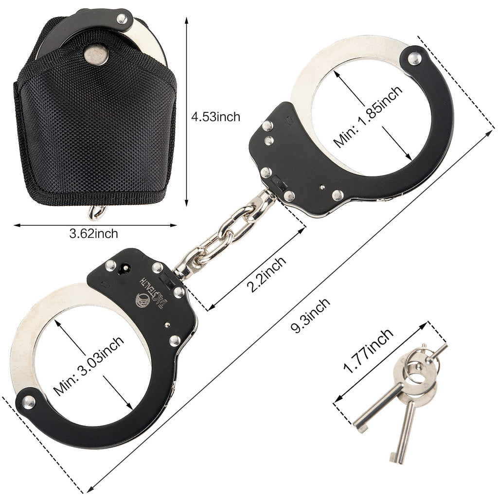Tacstealth Handcuffs With Two Keys  Handcuffs Case Heavy Duty Black And Silver Steal Professional Grade Bendbreak Free Secure Ha