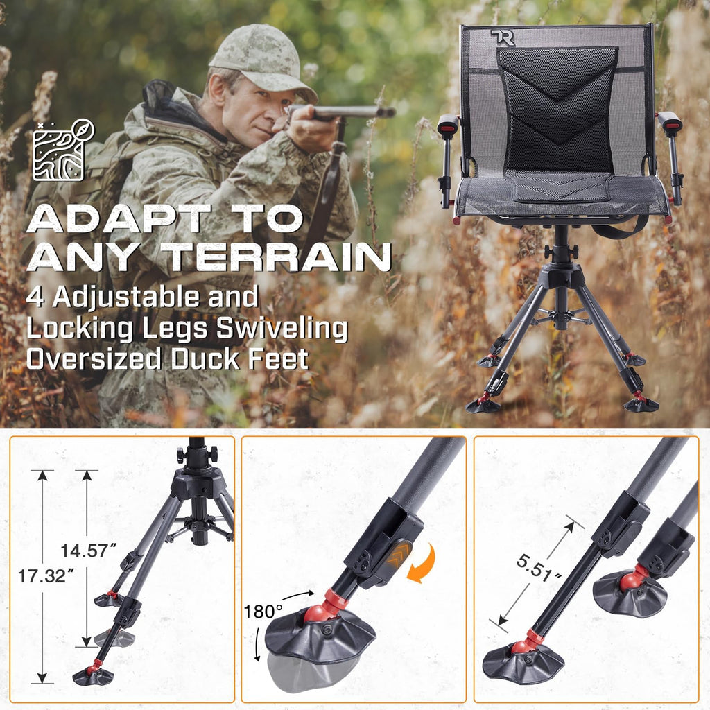 Tr 360 Degree Swivel Hunting Blind Chair,400 Lbs Capacity Silent,4 Legs And Seat Armrests Height Adjustable,Comfortable Padded S