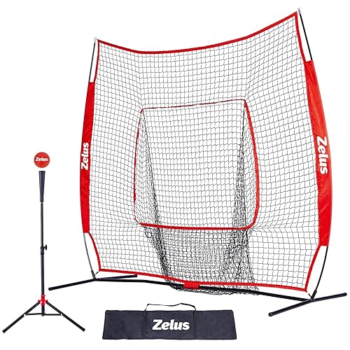 Zelus 7X7Ft Baseball Softball Practice Net | Portable Baseball Net With Tee, 2.8'' 16Oz Weighted Baseball And Carry Bag For Batt