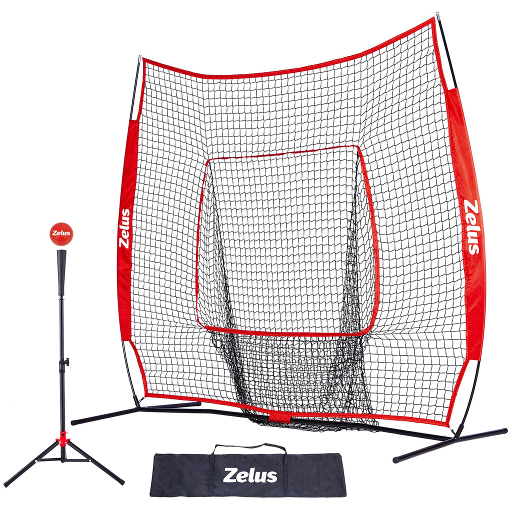 Zelus 7X7Ft Baseball Softball Practice Net | Portable Baseball Net With Tee, 2.8'' 16Oz Weighted Baseball And Carry Bag For Batt