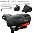 Daway Comfortable Men Women Bike Seat - C99 Soft Memory Foam Padded Wide Leather Bicycle Saddle Cushion With Taillight, Waterpro