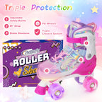 Kids Roller Skates For Girls Boys - Rose Red For Little Kids Age 4 5 6 7- Adjustable All Light Up Wheels Indoor Outdoor Sports B