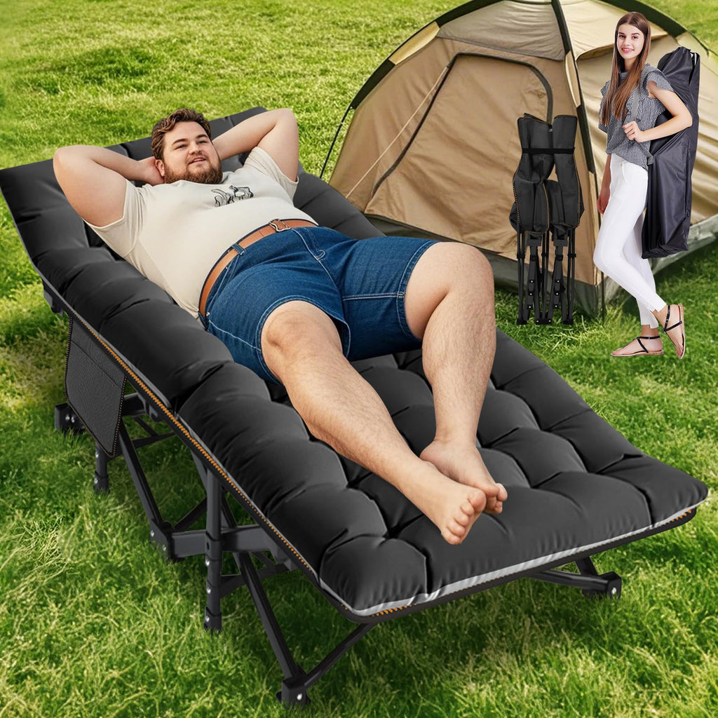 Aboron Folding Camping Cot For Adults, Double Layer 1200D 500Lb Loading Cot For Sleeping, Heavy Duty Guest Cot With Mat & Carryi