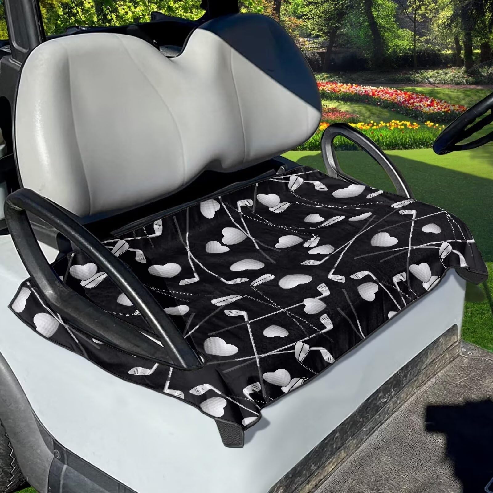 Suobstales Heart Golf Club Print Golf Cart Seat Covers for Summer Valentine s Day Decor Universal Golf Cart Accessories Reusabl
