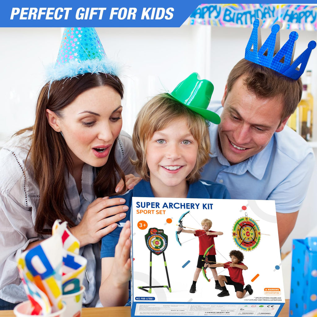 HYES 2 Pack Kids Bow and Arrow with 29 Large Dart Board, LED Light Up Archery Set with 24 Suction Cup Arrows, Indoor Outdoor Spo