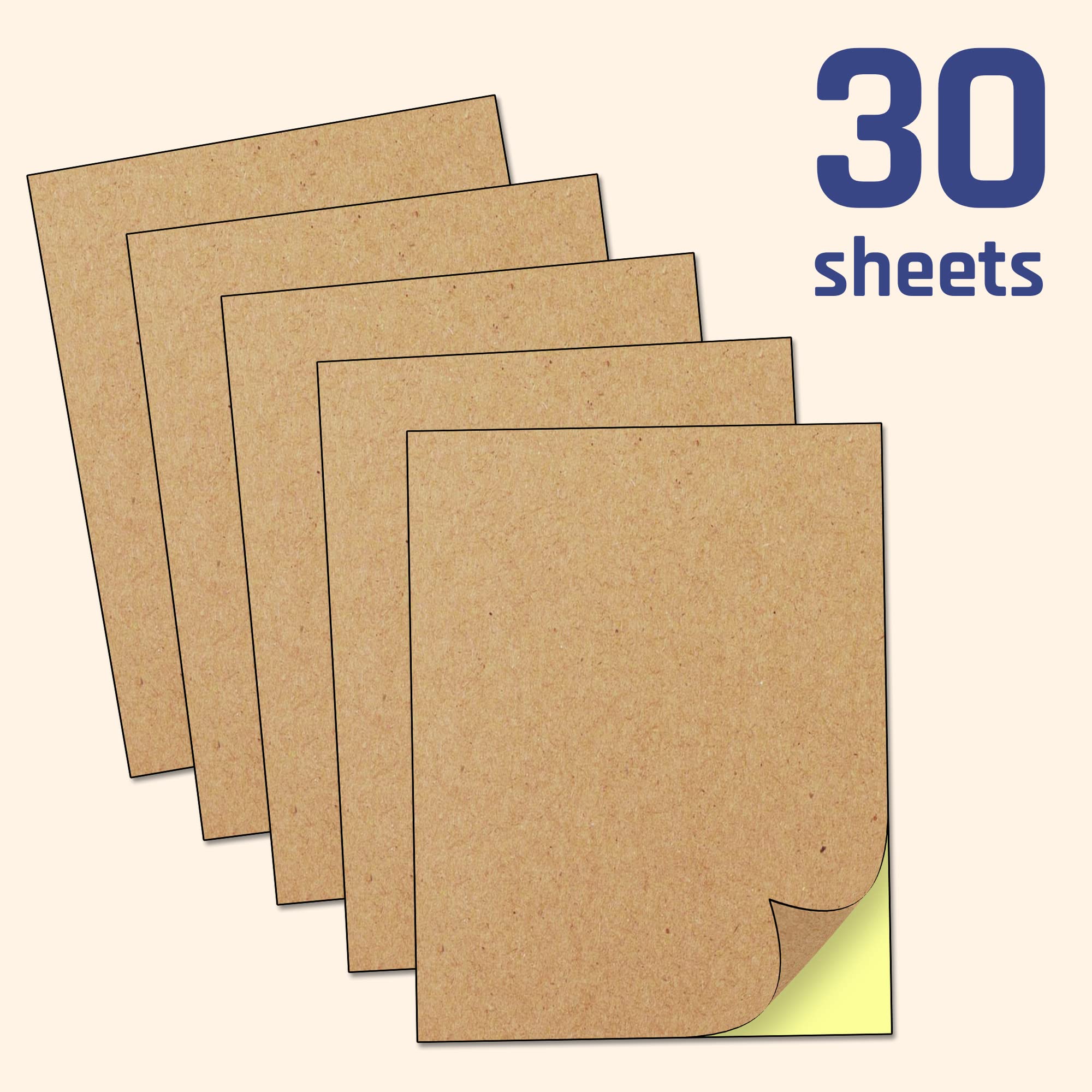 30 Sheets, Kraft Sticker Paper Labels, Laserinkjet Printing - Letter Size (85 X 11)