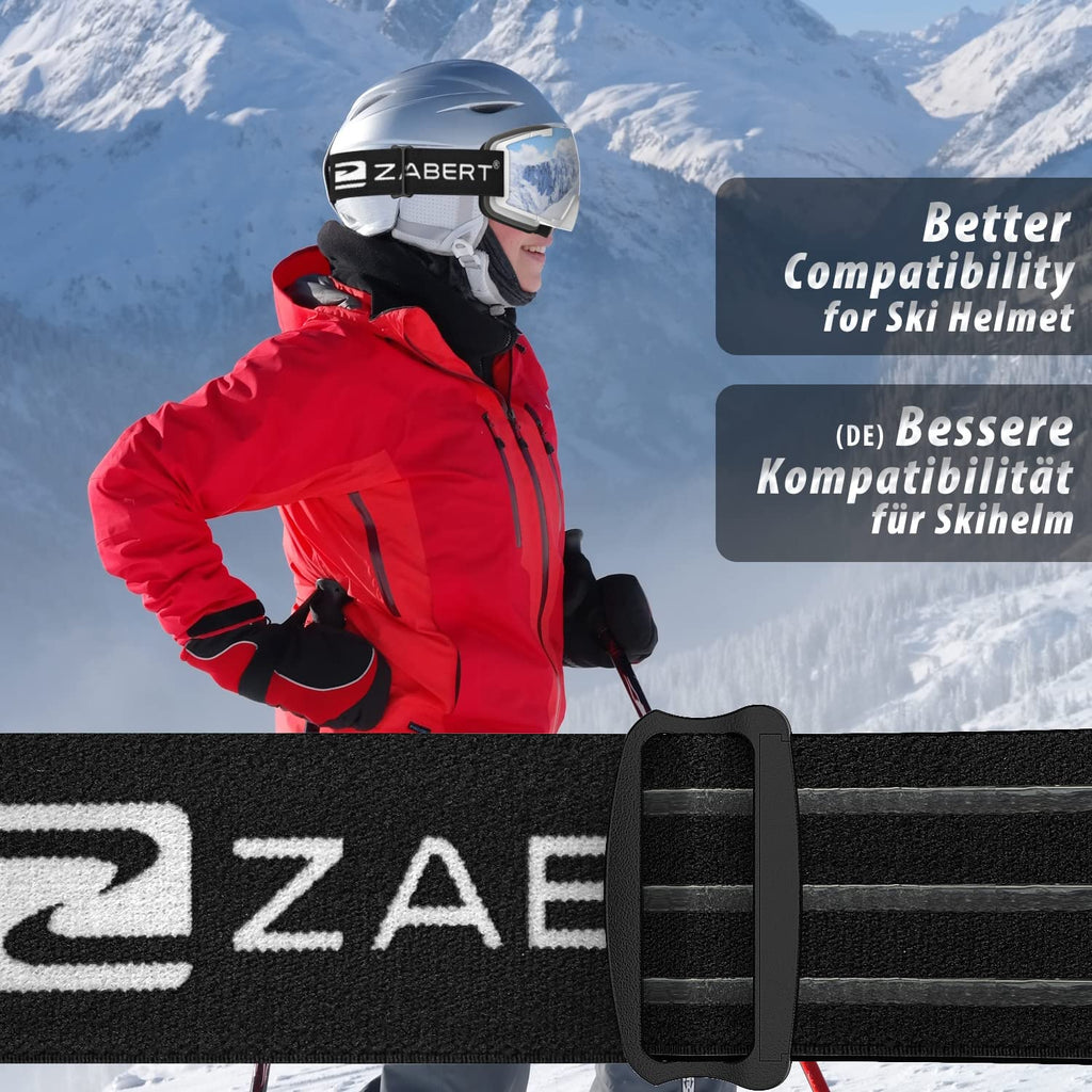 Zabert Ski Snow Snowboard Goggles For Men Women Youth, Over Glasses Otg Anti-Fog For Skiing Snowboarding Snowmobile,White Blue M